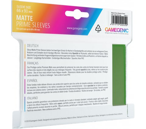 Gamegenic - Matte Prime Sleeves Green (100 sleeves)